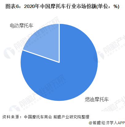 图表6：2020年中国摩托车行业市场份额(单位：%)